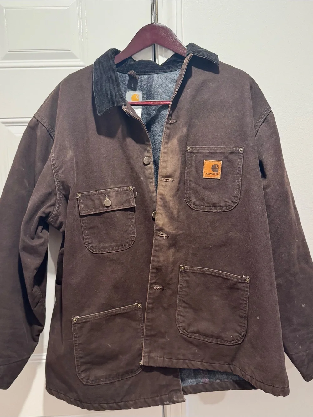 Vintage Carhartt Men’s Dark Brown Chore Jacket with Blanket Lining and Corduroy - Picture 1 of 5